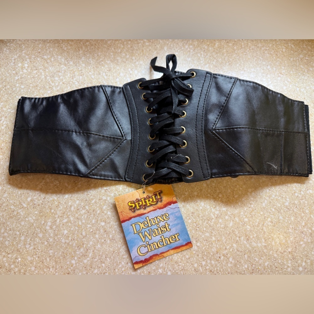 Spirit Halloween Costume Black and Gold Deluxe Waist Cincher corset belt NEW